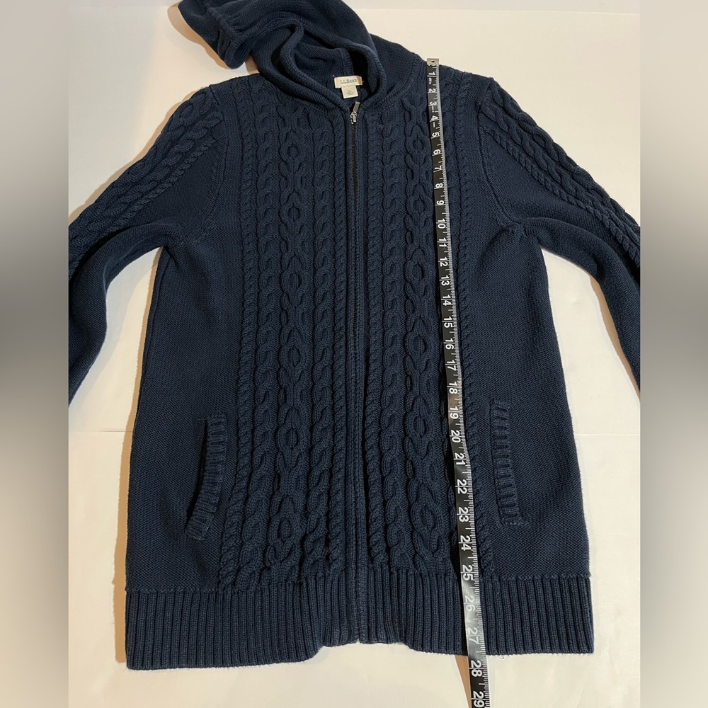 LL Bean Sweater Womens Large Cardigan Cable Knit Hooded Chunky Full Zip 298837 - Picture 8 of 9
